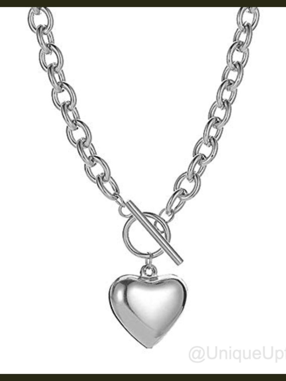 18K White Gold Plated Cuban Chain Necklace 18.5in Women Heart Moon